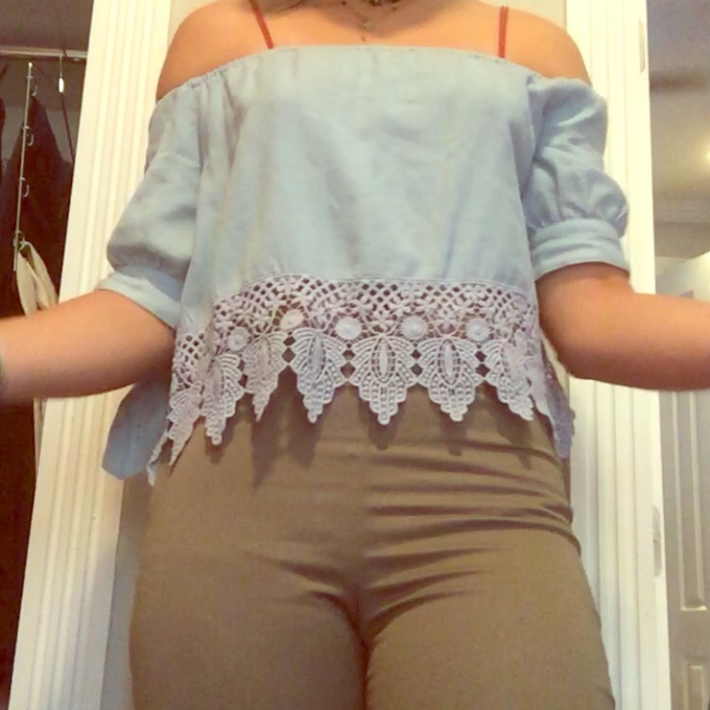 Off the shoulder baby blue top